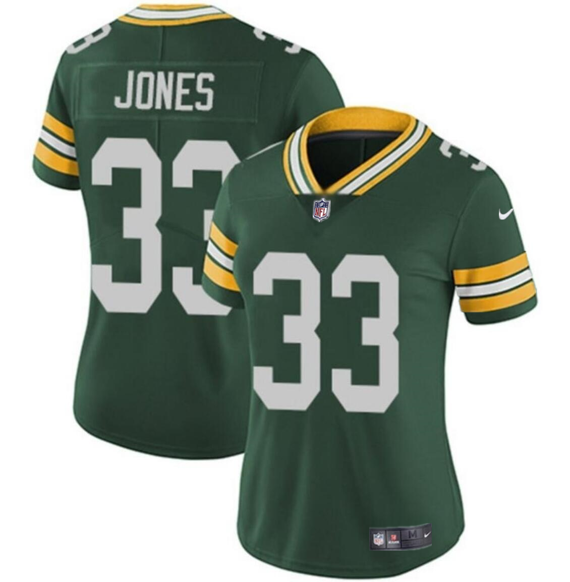 Women's Green Bay Packers #33 Aaron Jones Green Vapor Untouchable Limited Stitched NFL Jersey(Run Small)