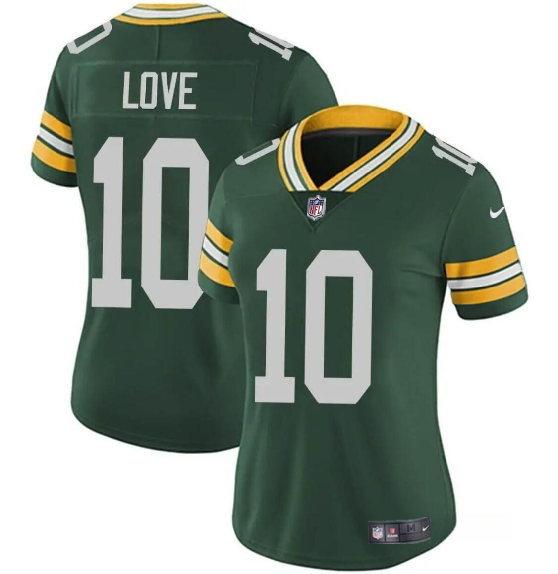 Women's Green Bay Packers #10 Jordan Love Green Vapor Untouchable Limited Stitched Jersey(Run Small)