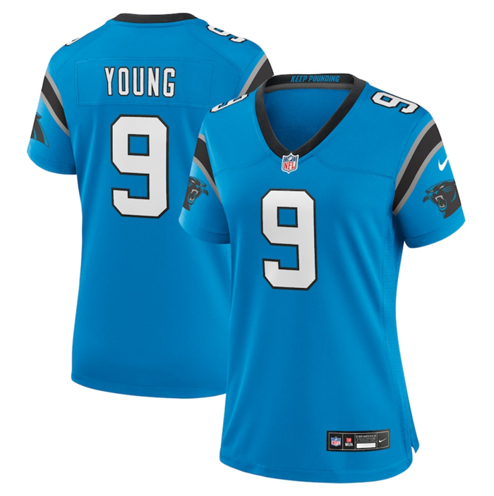 Women's Carolina Panthers #9 Bryce Young Blue 2023 Draft Stitched Game Jersey(Run Small)