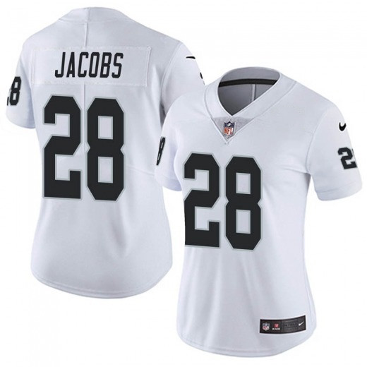 Women's Oakland Raiders #28 Josh Jacobs White Vapor Untouchable Limited Stitched NFL Jersey(Run Small)