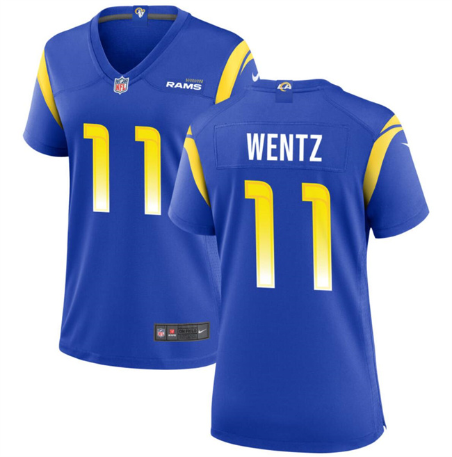 Women's Los Angeles Rams #11 Carson Wentz Blue Stitched Jersey(Run Small)