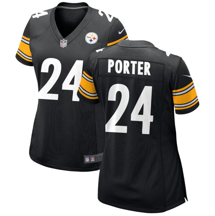 Women's Pittsburgh Steelers #24 Joey Porter Jr. Black 2023 Draft Stitched Game Jersey(Run Small)