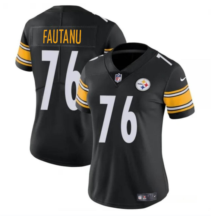 Women's Pittsburgh Steelers #76 Troy Fautanu 2024 Draft Black Vapor Stitched Football Jersey(Run Small)