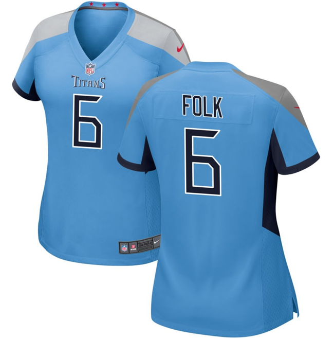 Women's Tennessee Titans #6 Nick Folk Light Blue Stitched Football Jersey(Run Small)