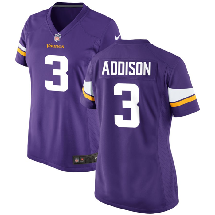 Women's Minnesota Vikings #3 Jordan Addison Purple 2023 Draft Stitched Game Jersey(Run Small)