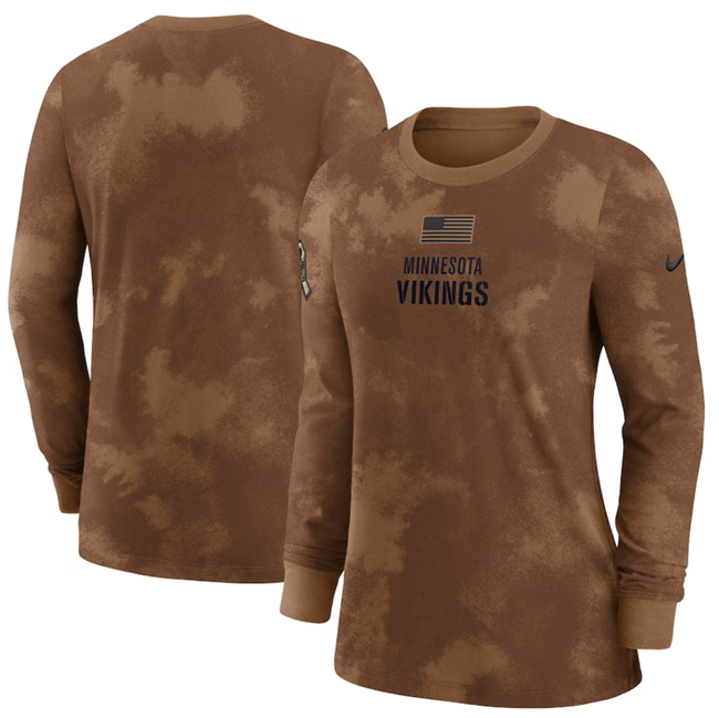 Women's Minnesota Vikings Brown 2023 Salute To Service Long Sleeve T-Shirt(Run Small)
