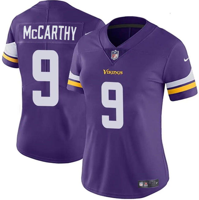 Women's Minnesota Vikings #9 J.J. McCarthy Purple 2024 Draft Vapor Stitched Jersey(Run Small)