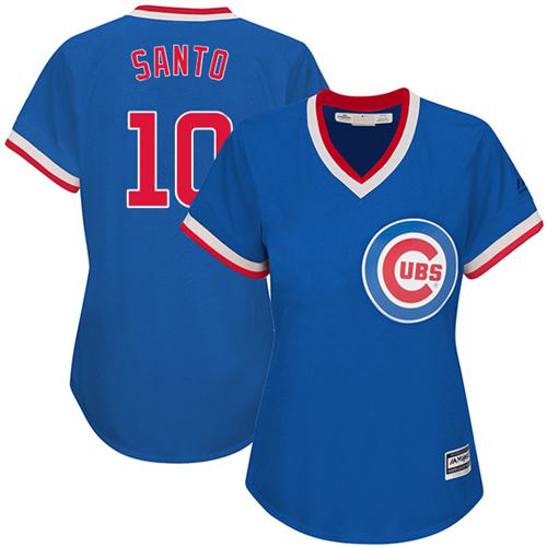 Cubs #10 Ron Santo Blue Cooperstown Women's Stitched MLB Jersey