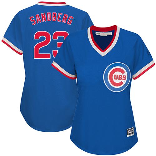 Cubs #23 Ryne Sandberg Blue Cooperstown Women's Stitched MLB Jersey