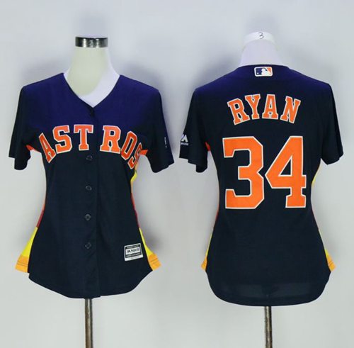 Astros #34 Nolan Ryan Navy Blue Women's Alternate Stitched MLB Jersey