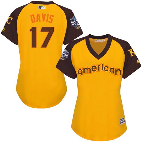 Royals #17 Wade Davis Gold 2016 All-Star American League Women's Stitched MLB Jersey