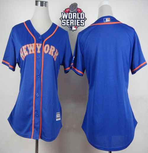 Mets Blank Blue Alternate Road W/2015 World Series Patch Women's Stitched MLB Jersey
