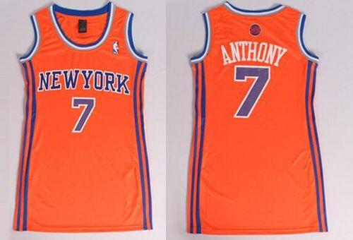 Knicks #7 Carmelo Anthony Orange Women's Dress Stitched NBA Jersey