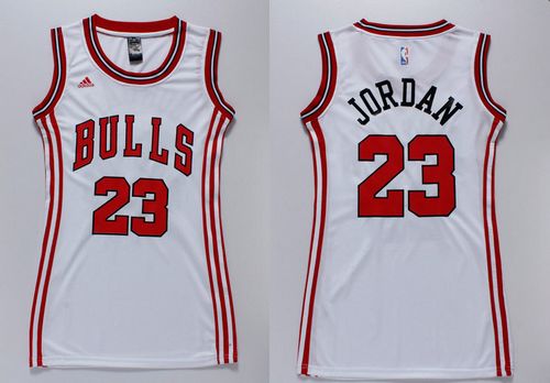 Bulls #23 Michael Jordan White Women's Dress Stitched NBA Jersey