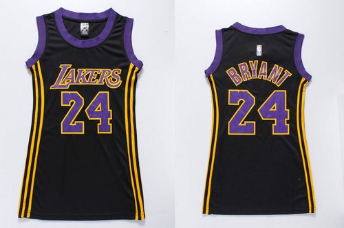 Lakers #24 Kobe Bryant Black(Purple No.) Women's Dress Stitched NBA Jersey