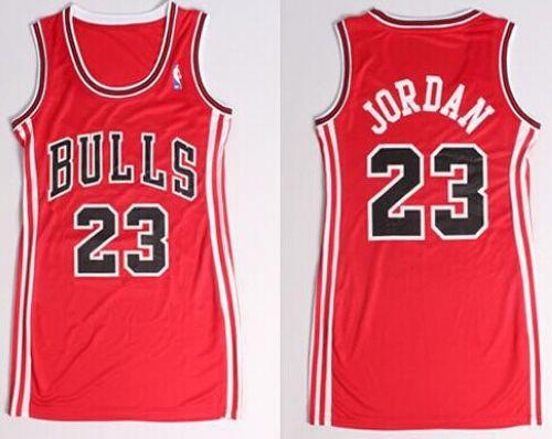 Bulls #23 Michael Jordan Red Women's Dress Stitched NBA Jersey