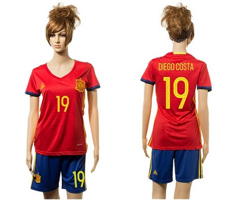 Women's Spain #19 Diego Costa Red Home Soccer Country Jersey
