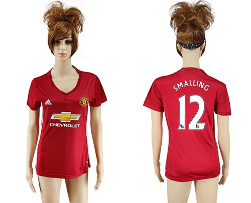 Women's Manchester United #12 Smalling Red Home Soccer Club Jersey