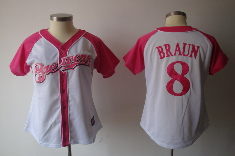 Women's Milwaukee Brewers #8 Ryan Braun Pink Splash Fashion Stitched MLB Jersey