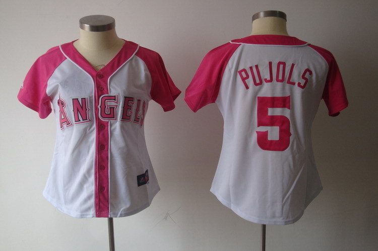 Women's Los Angeles Angels #5 Albert Pujols Pink Splash Fashion Stitched MLB Jersey