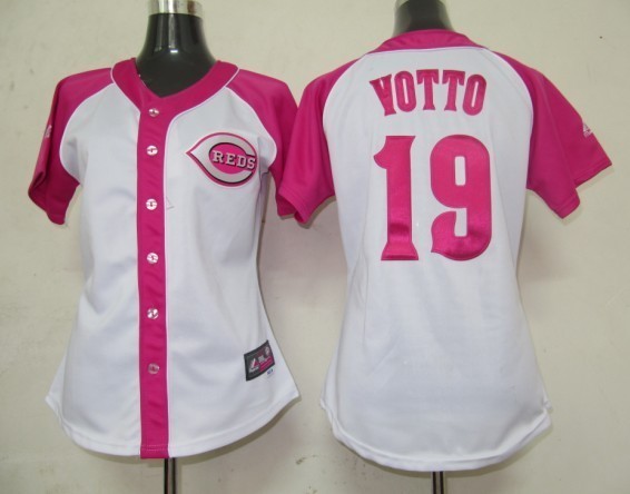 Women's Cincinnati Reds #19 Joey Votto Pink Splash Fashion Stitched MLB Jersey