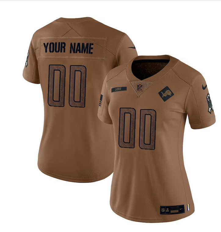 Women's Detroit Lions Active Player Custom Brown 2023 Salute To Service Stitched Jersey(Run Smaller)