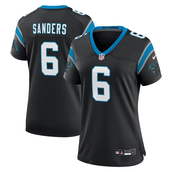 Women's Carolina Panthers #6 Miles Sanders Black 2023 Draft Stitched Game Jersey(Run Small)