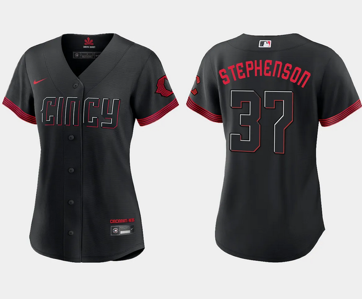 Women's Cincinnati Reds #37 Tyler Stephenson Black 2023 City Connect Stitched Baseball Jersey(Run Small)