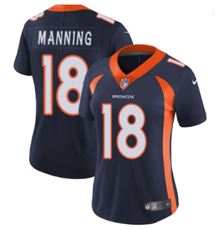 Women's Denver Broncos #18 Peyton Manning Navy Vapor Untouchable Stitched Jersey(Run Small)