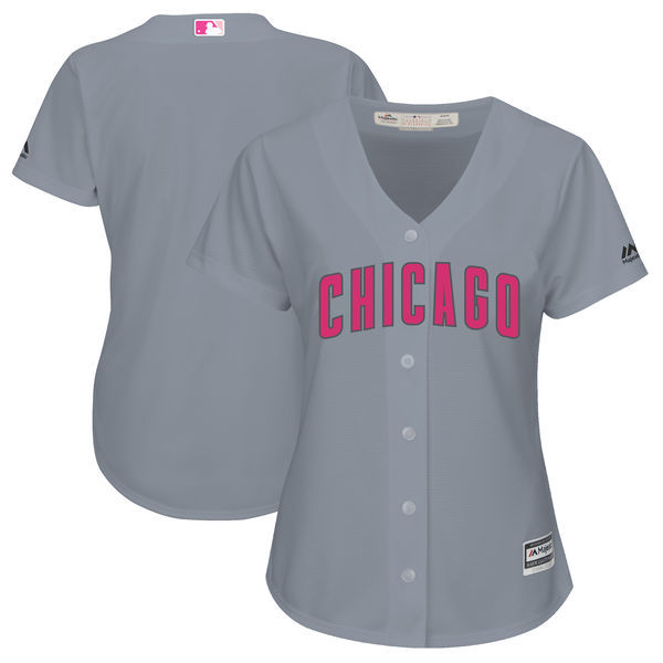 Women's Chicago Cubs Majestic Gray Mother's Day Cool Base Team Stitched MLB Jersey