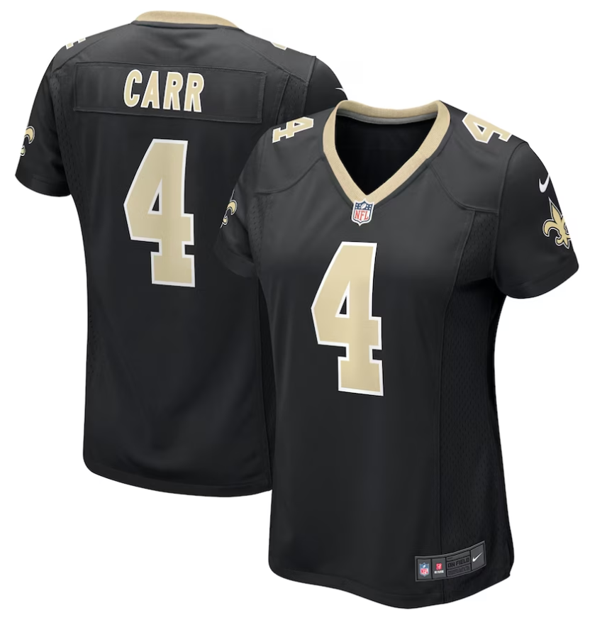 Women's New Orleans Saints #4 Derek Carr Black Stitched Game Jersey(Run Small)