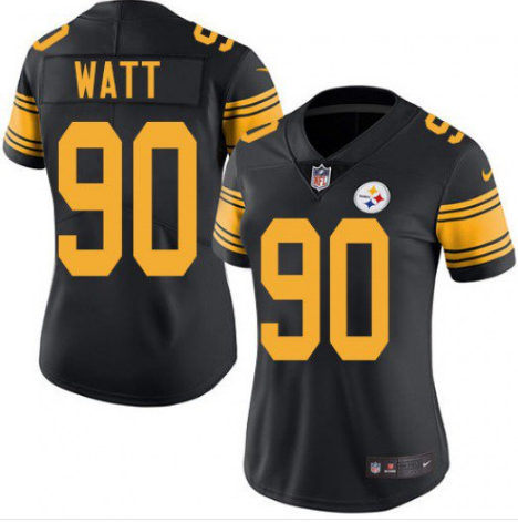 Women's Pittsburgh Steelers #90 T.J. Watt Black Color Rush Limited Stitched NFL Jersey(Run Small)