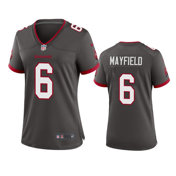Women's Tampa Bay Buccanee #6 Baker Mayfield Grey Stitched Game Jersey(Run Small)