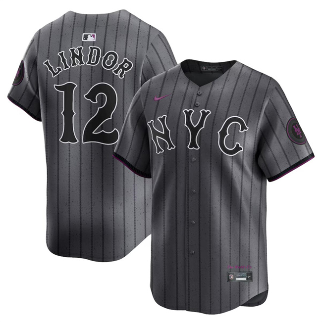 Youth New York Mets #12 Francisco Lindor Graphite 2024 City Connect Limited Stitched Baseball Jersey
