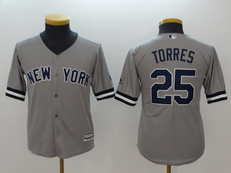 Youth New York Yankees #25 Gleyber Torres Gray Cool Base Replica Player MLB Jersey