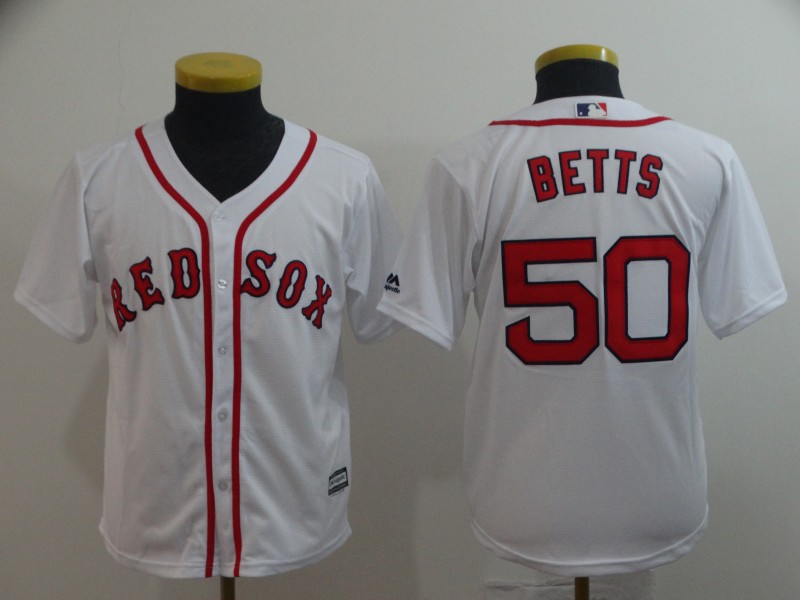 Youth Boston Red Sox #50 Mookie Betts Majestic White Cool Base Player Stitched MLB Jersey
