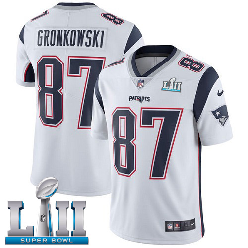 Youth New England Patriots # 87 Rob Gronkowski White Super Bowl LII Bound Game Jersey