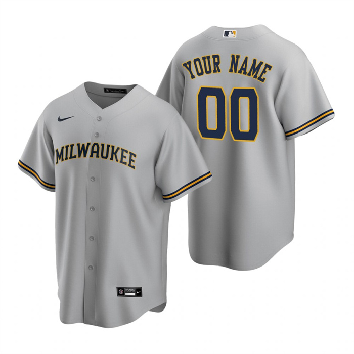 Youth Milwaukee Brewers Active Player Custom Grey Cool Base Stitched Baseball Jersey