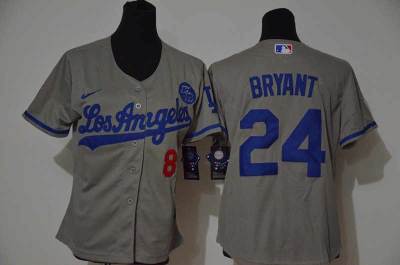 Youth Los Angeles Dodgers Front #8 Back #24 Kobe Bryant Grey With KB Patch Cool Base Stitched MLB Jersey