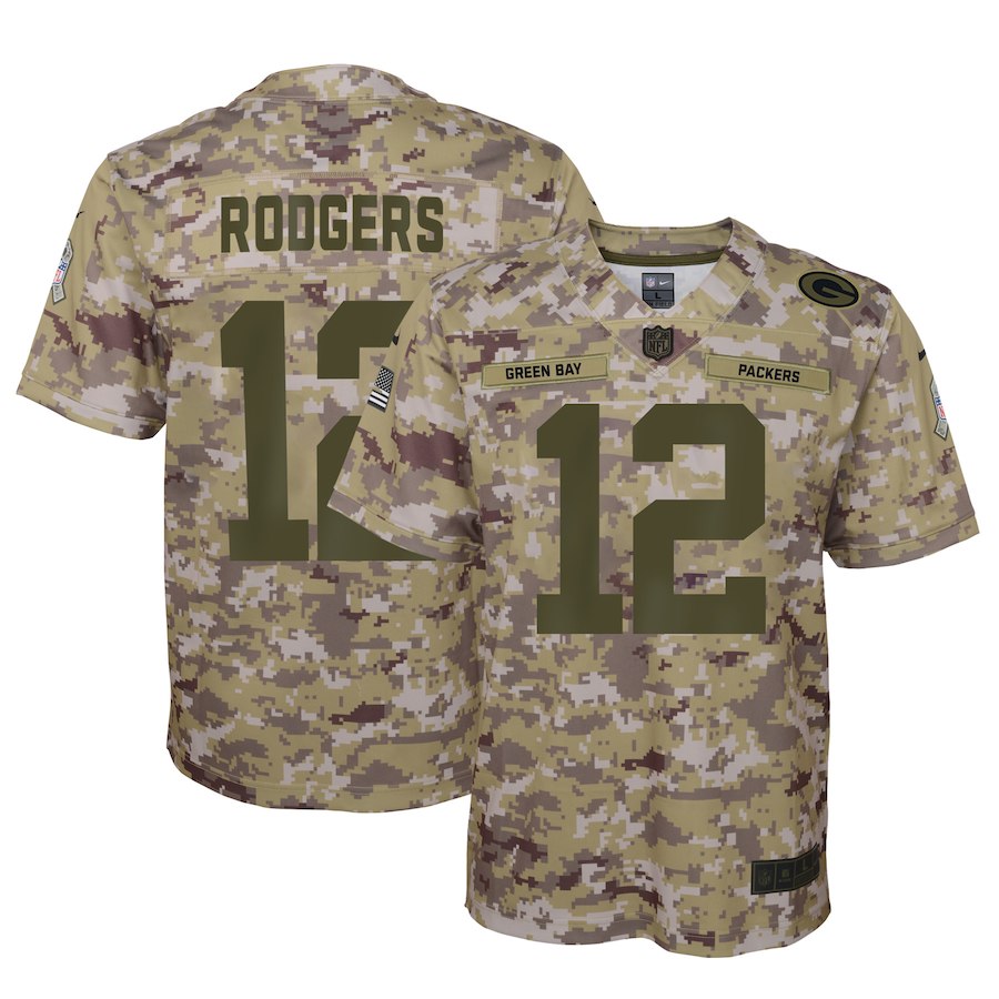 Youth Green Bay Packers #12 Aaron Rodgers 2018 Camo Salute to Service Limited Stitched NFL Jersey