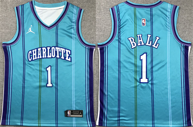 Youth Charlotte Hornets #1 LaMelo Ball Teal Stitched Basketball Jersey