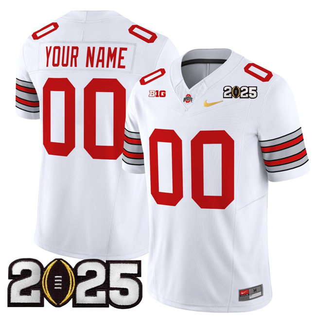 Youth Ohio State Buckeyes Active Player Custom White/Gold 2025 CFP Final Patch F.U.S.E. Vapor Limited Stitched Football Jersey