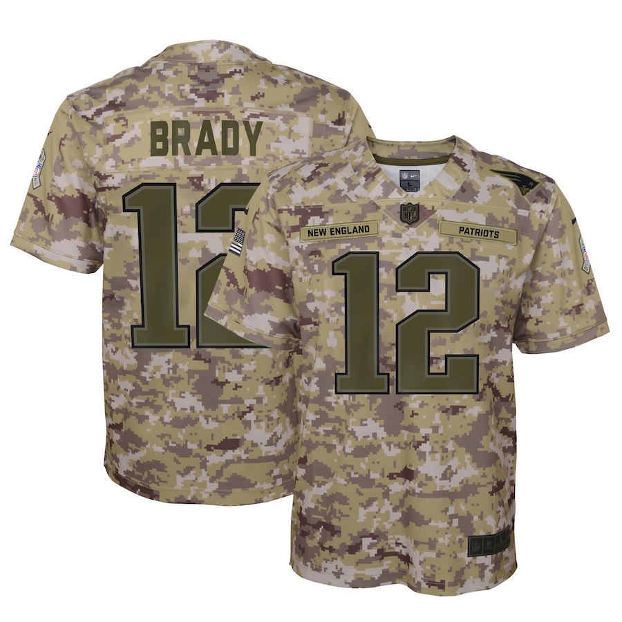 Youth New England Patriots #12 Tom Brady 2018 Camo Salute to Service Limited Stitched NFL Jersey