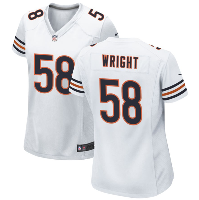 Women's Chicago Bears #58 Darnell Wright White 2023 Draft Stitched Game Jersey(Run Small)