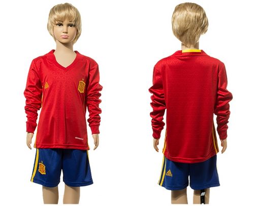 Spain Blank Red Home Long Sleeves Kid Soccer Country Jersey