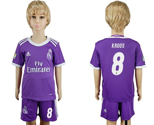 Real Madrid #8 Kroos Away Kid Soccer Club Jersey