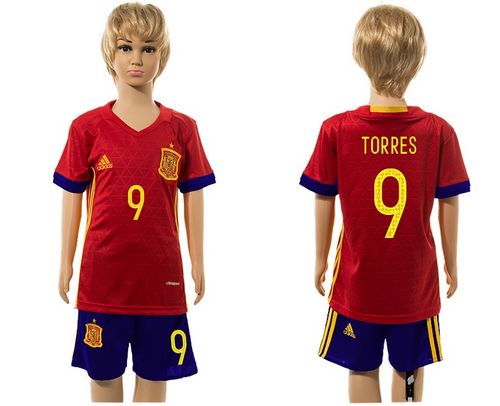Spain #9 Torres Red Home Kid Soccer Country Jersey