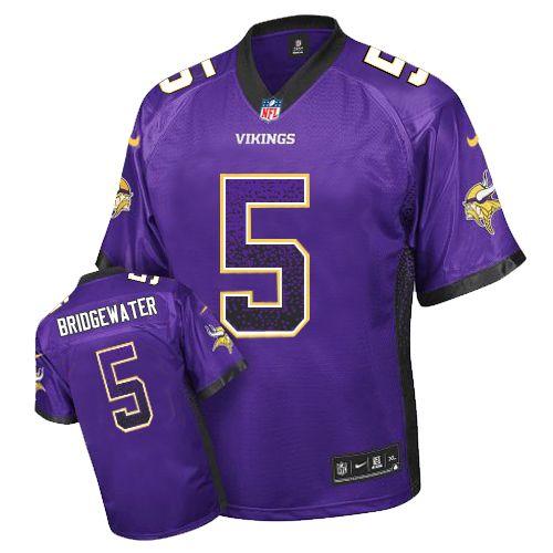 Nike Vikings #5 Teddy Bridgewater Purple Team Color Youth Stitched NFL Elite Drift Fashion Jersey