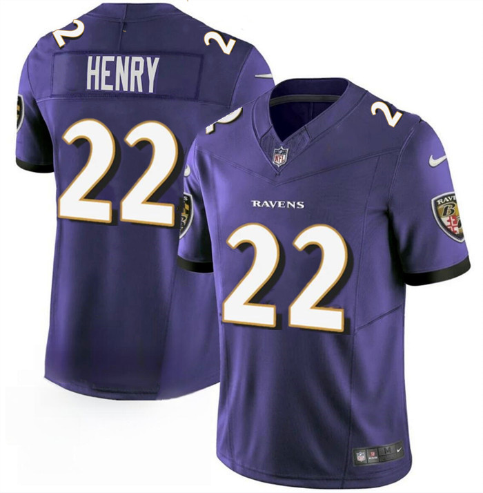 Youth Baltimore Ravens #22 Derrick Henry Purple 2023 F.U.S.E. Stitched Jersey