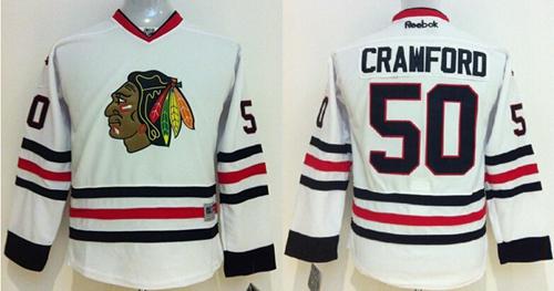 Blackhawks #50 Corey Crawford White Stitched Youth NHL Jersey